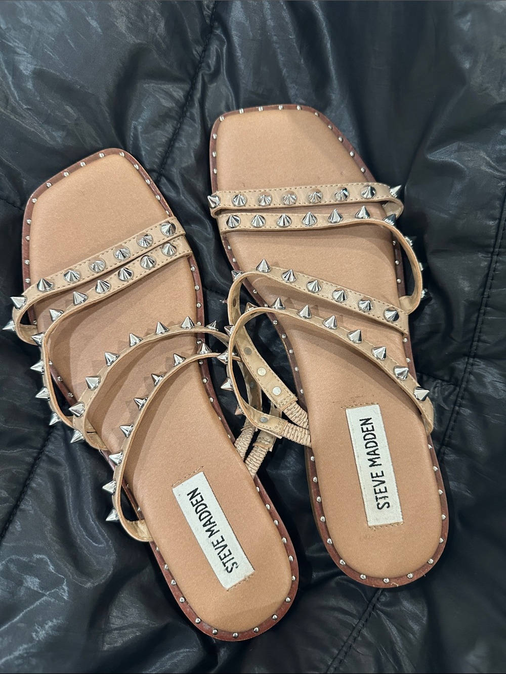 Steve Madden Tan Studded Multi-Strap Flat Sandals